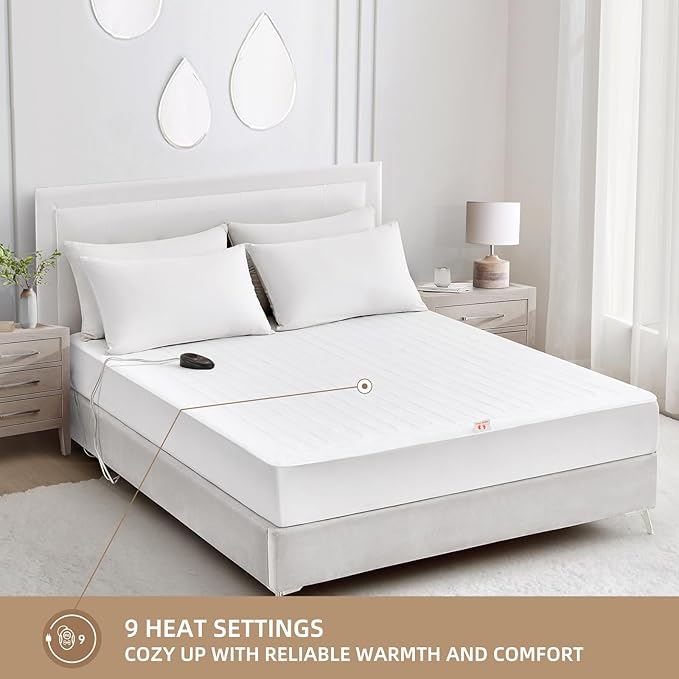 Bwarm Electric Heated Mattress Pad Full Size, 54" x 75", Bed Warmer, 9 Heat Settings, 1-12 Hours Auto Off, Deep Pocket, Fast Heating, Machine Washable, Soft and Cozy