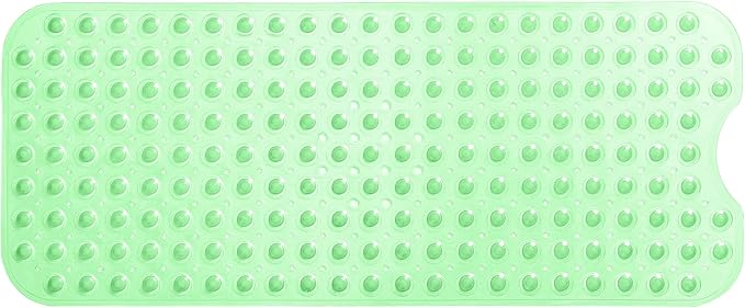 Extra-Long Non-Slip Bathtub & Shower Mat 39”x16” (Smooth/Non-Textured Tubs Only) Safe, Clean, Machine-Washable, Superior Grip&Drainage, Vinyl, Transparent Light Green