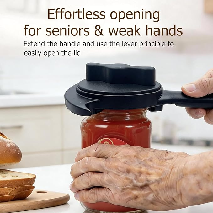 5-in-1 Jar Opener for Seniors,Adjustable Jar Opener with Magnetic Hook and Rubber Jar Openers—A Kitchen Tool Designed Specifically for Seniors and Those with Weak Hands or Arthritis(Black)
