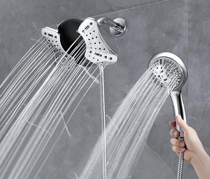 GRICH 2.5GPM Shower Head with Handheld Spray Combo: 2 in 1 Rainfall Shower Heads high pressure & Handheld Shower Head, 9 Spray Modes/Settings Detachable Shower Head with 60 Inch Hose, Chrome Filtered