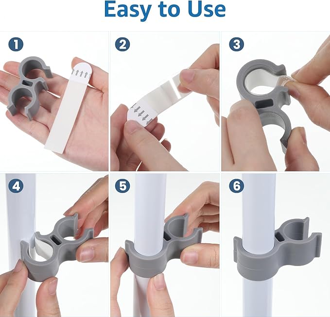 2Pcs Shower Head Holder for Shower Chair, Handheld Shower Clip Tube Clamp Bracket, with 4 Double-Sided Adhesive Pieces for Bath Seat, Transfer Bench, Bath Stool, Shower Commode