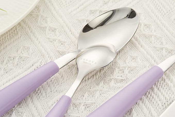 ANNOVA Silverware Set 20 Pieces Stainless Steel Cutlery Color Handle Flatware - 4 x Dinner Knife; 4 x Dinner Fork; 4 x Salad Fork; 4 x Dinner Spoon; 4 x Dessert Spoon (Lilac)