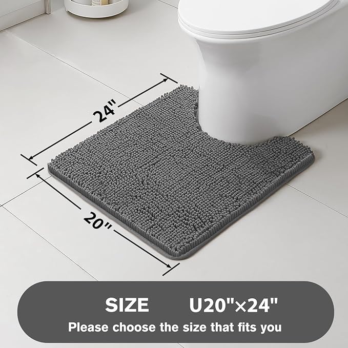 Dark Gray Toilet Rug U Shaped – Absorbent and Washable Contour Bathroom Rugs for Toilet, Non-Slip, Thick Soft Chenille Contoured Bath Mat - 20" x 24"
