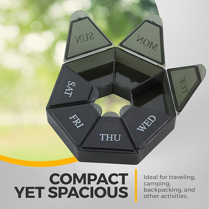 Weekly Pill Organizer - (Pack of 4) 7-Day Pill Container - Arthritis Friendly Portable & Compact Travel Case Daily Compartment Medicine Pills Box for Supplements, Medication, Vitamins and Fish Oils