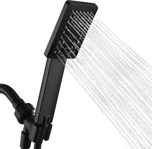BRIGHT SHOWERS High Pressure Handheld Shower Head Set, High Flow Hand Held Showerhead with 60" Long Stainless Steel Hose and Adjustable Wall Bracket, 3 Spray Setting Shower Wand, Matte Black