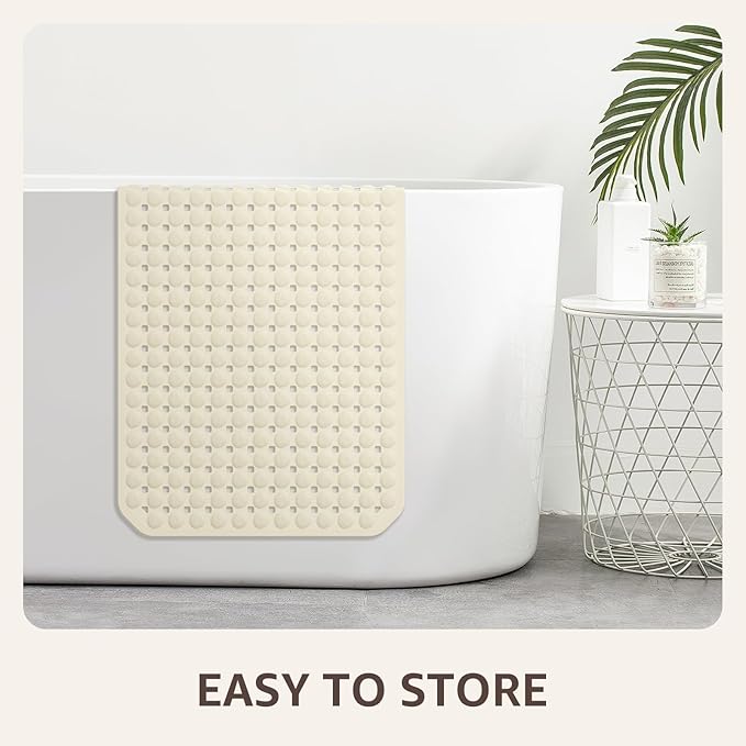 OTHWAY Bath Tub Shower Mat Non Slip, Bathtub Floor Liner Mats for Inside Shower Bathroom, Suction Cups and Drain Holes for Feet Scrubbing, Machine Washable, Soft on Feet, 35x16 Inch, Beige