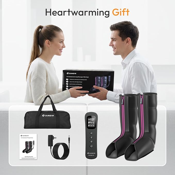 QUINEAR Leg Massager for Circulation and Pain Relief, Heating Leg Compression Massager with 3 Modes, Foot and Calf Massager with 3 Intensities 3 Heats - Gift for Mom and Dad