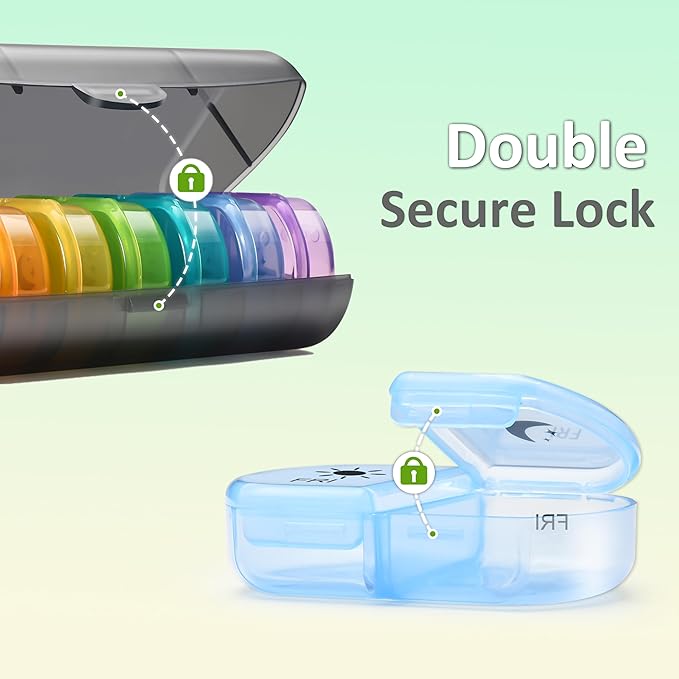 Fullicon Large Pill Organizer 2 Times a Day, Easy to Use AM PM 7 Day Pill Box, Secure Weekly Daily Pill Case, Durable Pill Container Travel, Portable Travel Medication Holder (Black Rainbow)