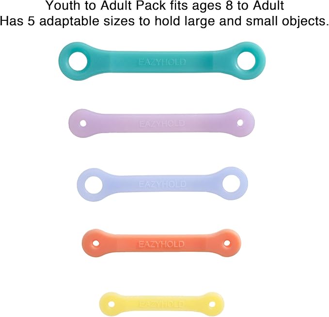 EazyHold Silicone Universal Cuff Aid for Limited Hand Grip, Cerebral Palsy, Therapy, Adaptive Eating Tableware Spoon Fork Holder, Disabled Assistive Equipment (Youth to Adult-5 Pack)