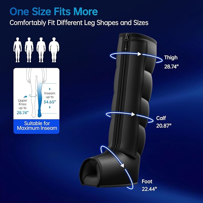 Air Leg Compression Massager Pro with Heat for Circulation and Pain Relief, Leg Recovery Compression System for Fast Recovery of Foot, Calf and Thigh, Relieve Edema, Reduce Muscle Fatigue