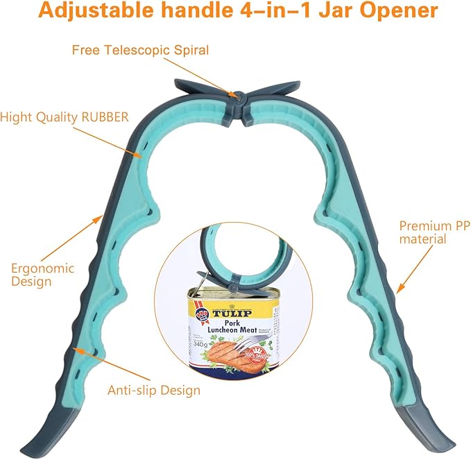 Jar Opener, 5 in 1 Multi Function Can Opener Bottle Opener Kit with Silicone Handle Easy to Use for Children, Elderly and Arthritis Sufferers (New blue)