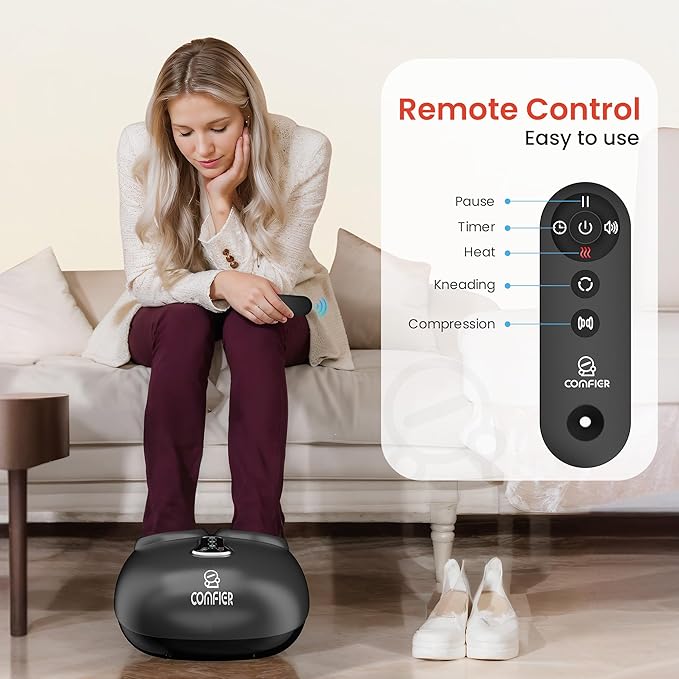 COMFIER 2025 Upgrade shiatsu Foot Massager for Neuropathy,Plantar Fasciitis,Foot Massager with Heat,Remote Control,Pause Function, feet Massager with Compression,Vibration,Gift for Men Size 13