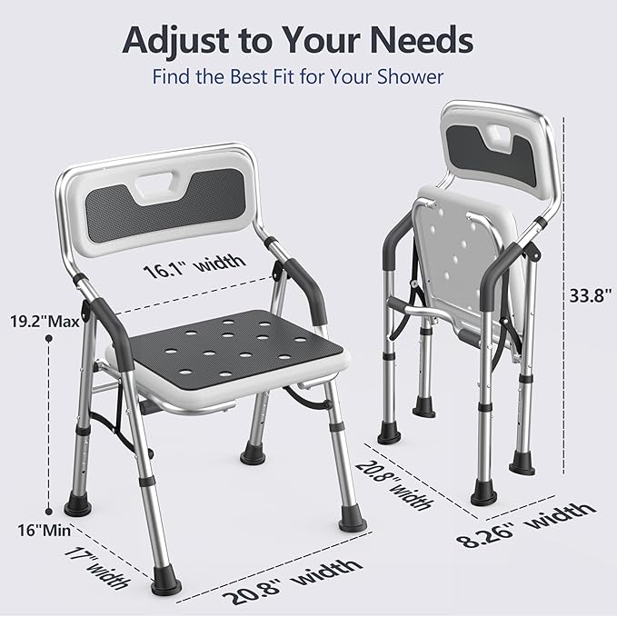 Foldable Shower Chair for Inside Shower with Arms and Back, Shower Chair for Elderly and Disabled with Adjustable Height,Folding Bath Chairs for Seniors,Quick-Assembly & Comfortable