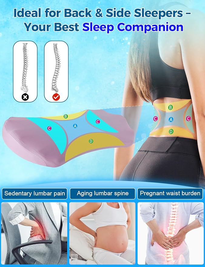 Fledano Lumbar Support Pillow for Bed – Floor Pillows & Cushions - Memory Foam Lower Back Pain Relief Pillow for Sleeping, Ergonomic Lumbar Pillow for Side & Back Sleepers, Sciatica & Hip Pain Relief