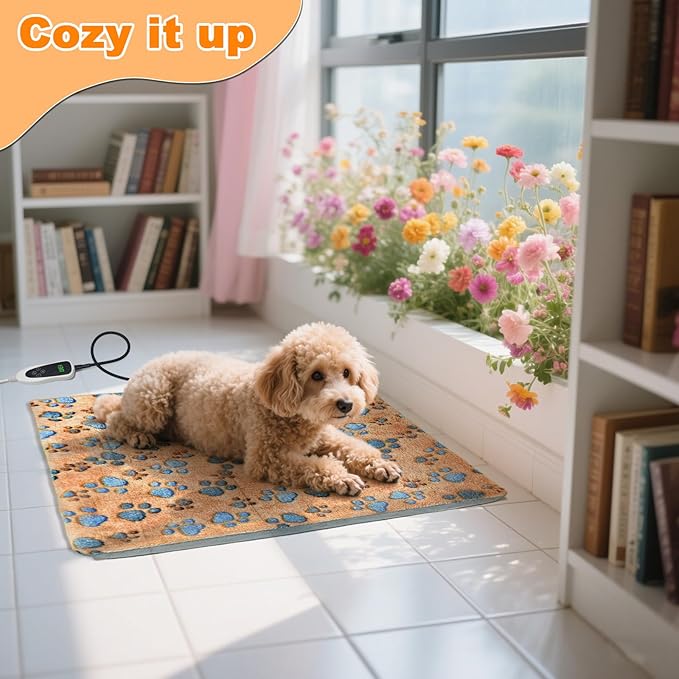 GOLOPET Cat Heating Pad 18×18 in Dog Heated Bed Smart Temperature Control Switch, Metal Protective Pipe Waterproof Cat Beds for Indoor Cats with a Plush Cotton Cover