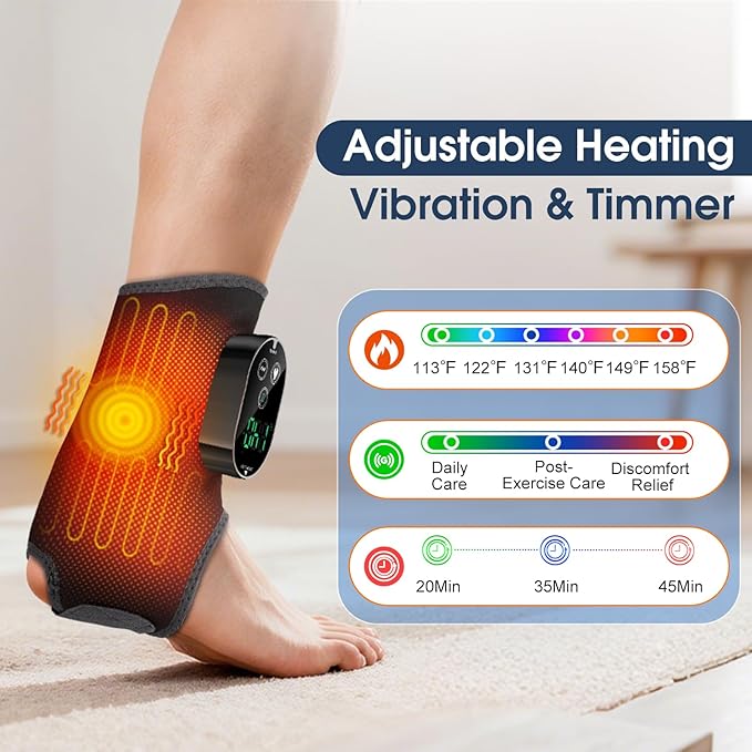 Foot Massager for Neuropathy, Ankle Massager for Pain Relief, Heated Ankle Wrap Heating Pad with Massage for Circulation Black