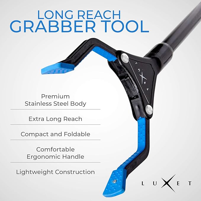 Grabber Reacher Tool - 26" Steel Portable Pick Up Stick - Strong Grip Magnetic Tip for Store Shelves Lightweight Garbage Litter Trash Picker Claw Grabber Tool for Elderly - by Luxet (Blue)