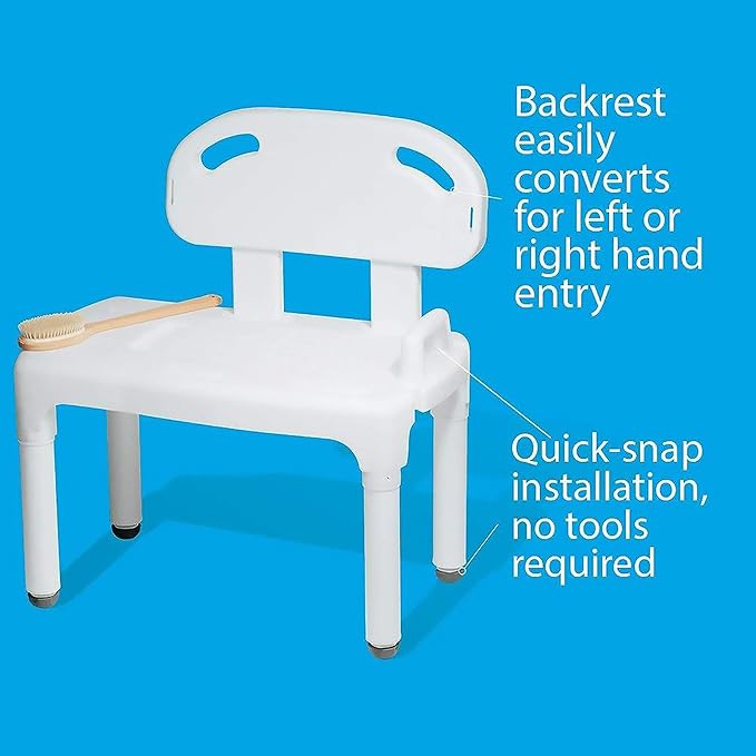 Carex Universal Tub Transfer Bench, Bath Seat with Backrest, Shower Chair for Elderly and Disabled, Transfer Bench & Shower Seat for Bathtub with Adjustable Legs, Converts to Right or Left Hand Entry