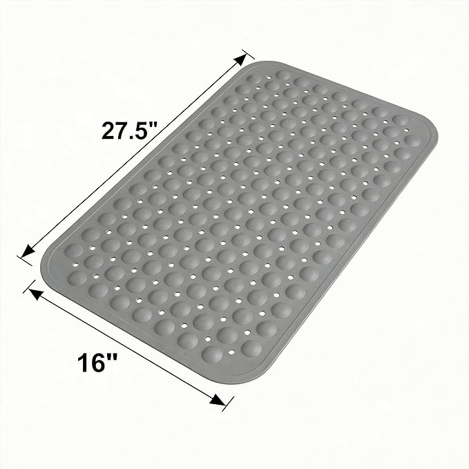 Minimalist TPE Bathtub Mat Non Slip for Tub & Shower, Bath Mat with Strong Suction Cups, Soft Comfortable Shower Mat, Quick Drain Holes, Machine Washable, Large Light Grey Mats, 27.5’’ x 16’’