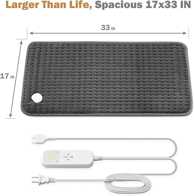 Extra Large Microplush Heating Pad for Back Neck Shoulder Pain Cramps Relief - Gifts for Women Men Mom Dad, Mothers Day Fathers Day Christmas Birthday Gifts - 6 Heat Settings, Auto-Off - 17"x33"