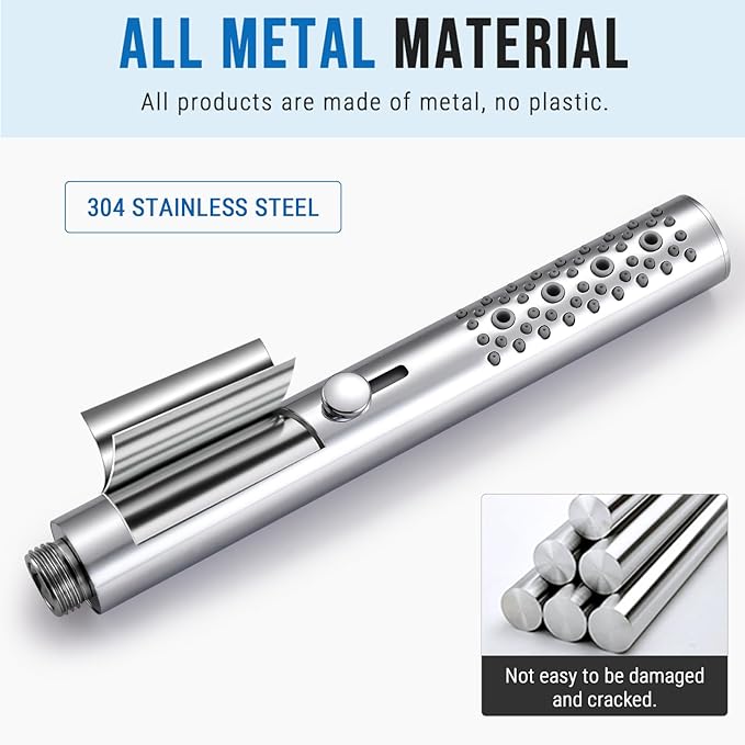 G-Promise All Metal Round 3 Function Handheld Shower Head, Easy and Quick Switch to Massage Mode, Bathroom Shower Wand Design Exquisite Luxury, 2.5 GPM, Chrome