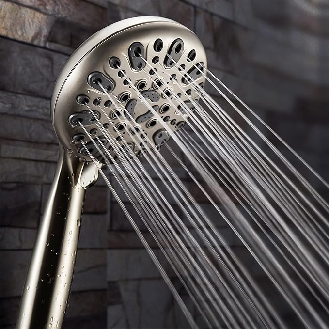Handheld Shower Head, 6 Spray Setting High Pressure Shower Head with Brass Swivel Ball Bracket and Extra Long Stainless Steel Hose, Brushed Nickel, 5", 1.8 GPM for California