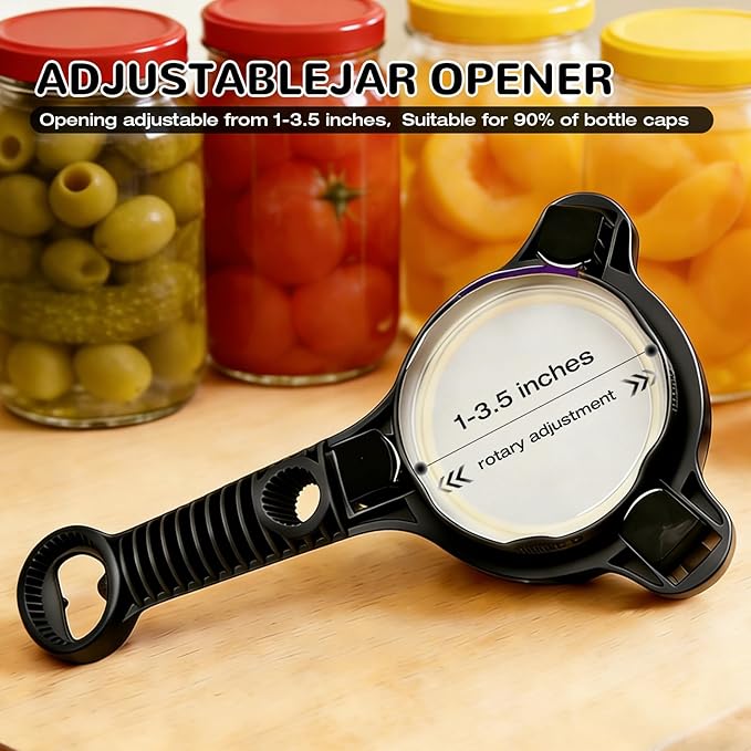 Jar Opener for Weak Hands, Seniors & Arthritis Bottle & Can Opener Manual Lid Remover for Small to Large Caps – Multi-Function Kitchen Tool for Jars, Beer, Sauces & Soda Bottles (Black)