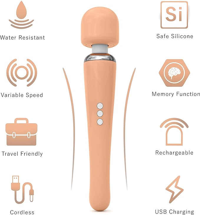 Therapeutic Personal Massager - Handheld Cordless and Powerful Wand - 8 Speeds 20 Vibrating Patterns - USB Rechargeable - Magic Recovery Effect for Women and Men, Body, Neck, Back & Shoulders