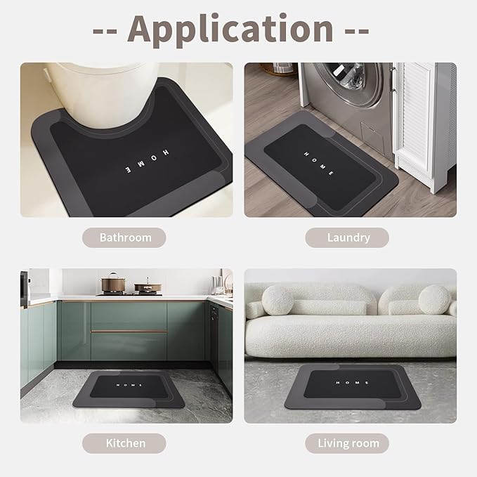 Housego 2PCS Absorbent Bath Mat Magic Rug Sets, Quick Drying Bath Mat Non-Slip Floor Rug Rubber Backed for Bathroom Kitchen Shower Sink, Water Absorbent (19.7''x23.6''+19.7''x31.9'', Black)