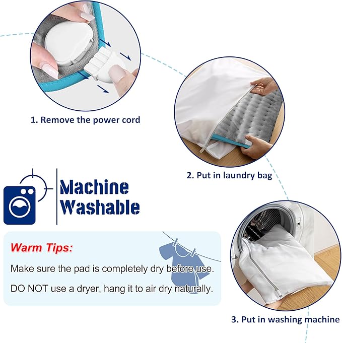 Electric Heating Pad for Back Pain Relief, Heating Pads for Cramps, Auto Shut Off, Heating pad for Neck and Shoulder, 20''x24'', Large, Blue+Gray