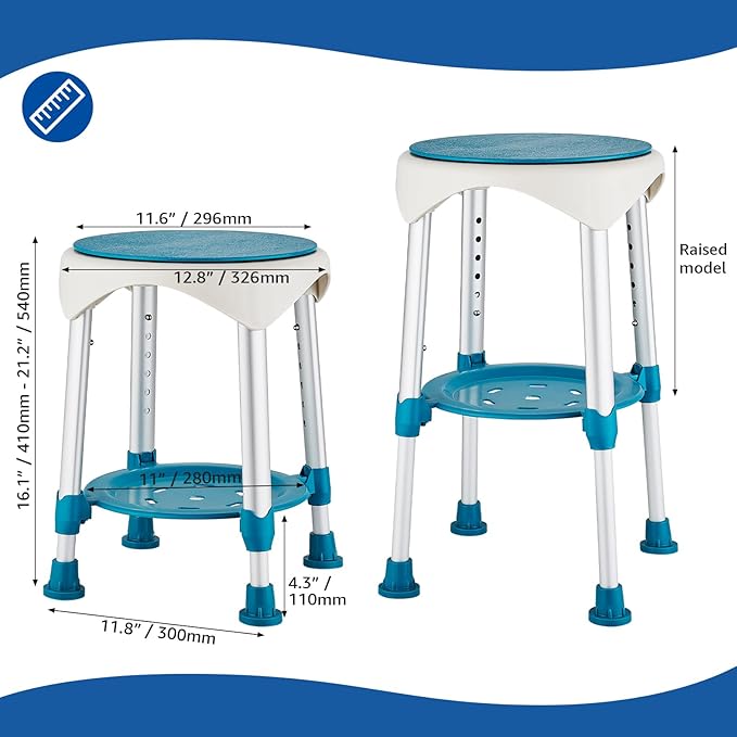 Shower Stool Chair for Inside Shower, Small Corner Plastic Stool for Shower 300 Lb,360° Swivel Bath Shower Seat for Seniors Adults Sitting, Adjustable Bathtub Stool with Storage Tray