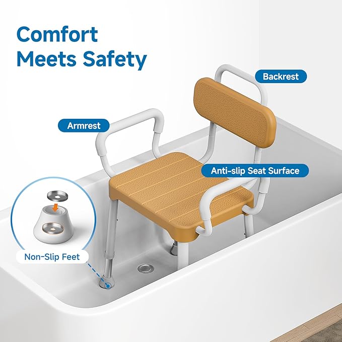 Loyoda Shower Chair for Inside Shower, Adjustable Height 15.7"–21.2", Shower Chair for Bathtub with Removable Padded Arms and Backrest, Supports 350 lbs, FSA/HSA Eligible for Elderly, Adults, Seniors