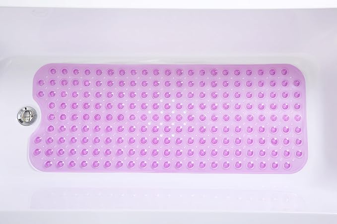 Extra-Long Non-Slip Bathtub & Shower Mat 39”x16” (Smooth/Non-Textured Tubs Only) Safe, Clean, Machine-Washable, Superior Grip&Drainage, Vinyl, Transparent Purple