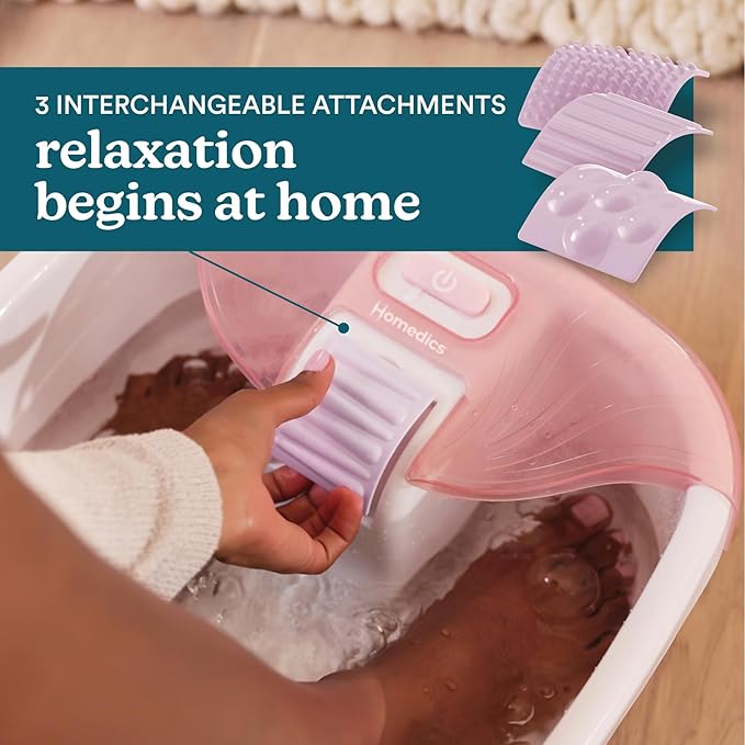 Homedics Bubble Bliss Deluxe Footbath Gift Set – Maintain Heat Foot Spa with Invigorating Bubbles, 3 Massage Attachments, Pumice Stone, Moisturizing Heel Socks & Splash Guard for Ultimate Relaxation
