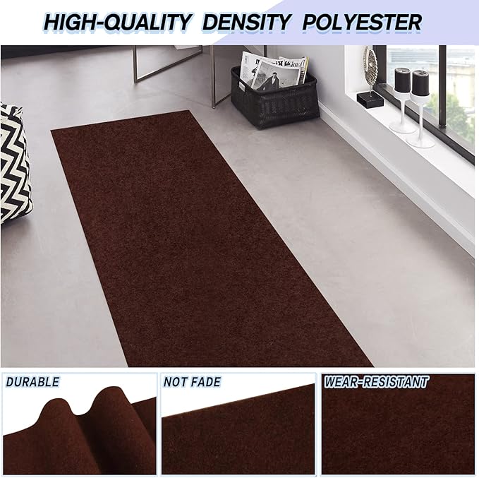 Custom Size Backed Non-Slip Area Rugs Runner, Easy Clean, Waterproof Runner Rugs for Hallway Entryway, Kitchen, Laundry, 3FT x 40FT, Brown
