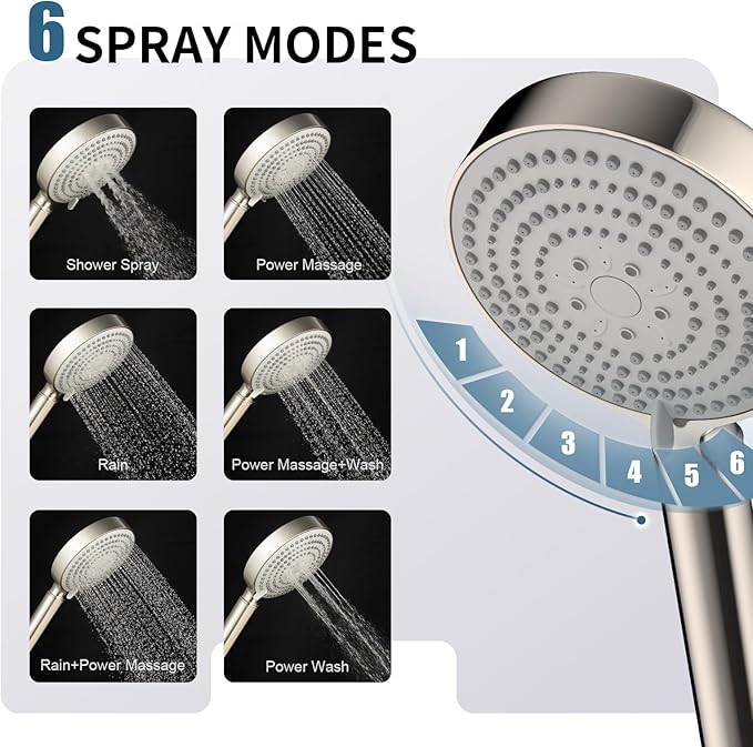 OFFO Filtered Shower Head with Handheld, 20 Stage Shower Head with Filters for Hard Water with 60" Stainless Steel Hose & Holder, 6 Modes High Pressure Shower Head to Remove Chlorine, Brushed Nickel