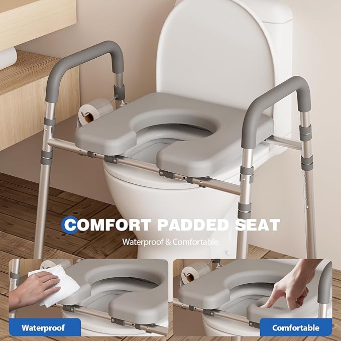 Loyoda Toilet Seat Risers for Seniors, Raised Toilet Seat with Padded Handles & Seat, 400 LBS Raised Toilet Seat with Adjustable Height & Width for Pregnant, Disabled, Handicapped,(Gray)