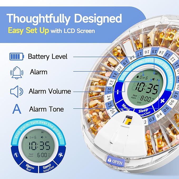 Windtrace Automatic Pill Dispenser for Elderly, Electronic Pill Organizer with Alarm & Light, 28 Day Smart Timed Medication Dispenser, Timed Pill Dispenser Machine for Prescriptions & Vitamins