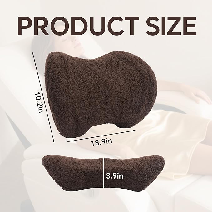 ROYALAY Sherpa Lumbar Support Pillow for Recliner, Memory Foam Back Pillow for Chair, Warm Couch Back Cushions for Elderly with Machine Washable Cover, Lumbar Pad for Car Office Chair, Brown