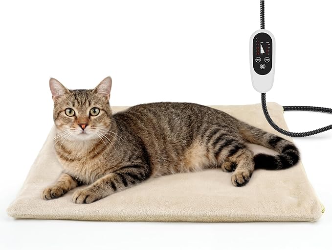 NICREW Cat Heating Pad, Temperature Adjustable Heated Cat Bed with Auto Shut Off Timer, Indoor Pet Heated Bed Mat for Small Dogs, 17.7 x 15.7 Inches, 55W