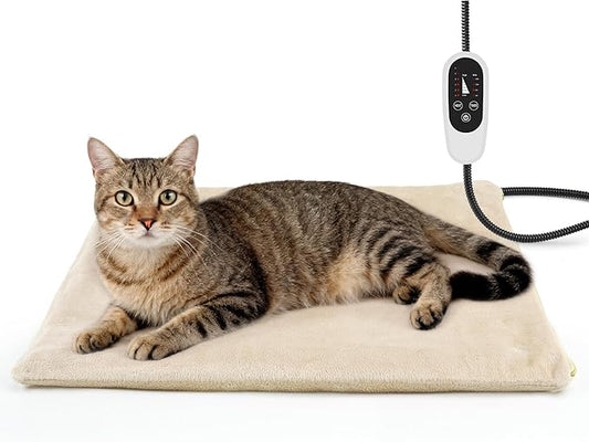 NICREW Cat Heating Pad, Temperature Adjustable Heated Cat Bed with Auto Shut Off Timer, Indoor Pet Heated Bed Mat for Small Dogs, 17.7 x 15.7 Inches, 55W