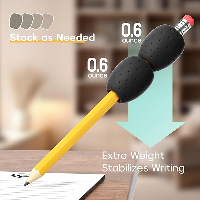 ELETIUO 6-Pack Weighted Silicone Pencil Grips 0.6oz,Multi-Functional Handwriting Aid & Fidget Tool,Fits Pencils/Utensils/Combs,for Autism ADHD Therapy (Black)