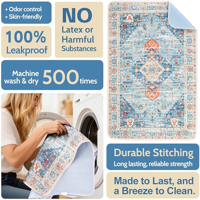 Washable Pee Pads for Dogs 2 Pack Reusable Puppy Training Pads 48"x48" Super Absorbent Waterproof Dog Training Pads, Non-Slip Potty Pads Whelping Pads Litter Mat Pet Supplies - Blue/Mix