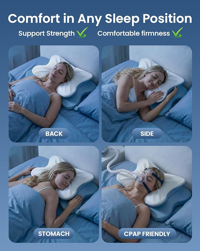 RAINBOW NOTE Ergonomic Contour Memory Foam Pillow, Adjustable Height Cervical Pillow for Neck Pain Relief, Blue White, 24×16.5×5.5 Inches