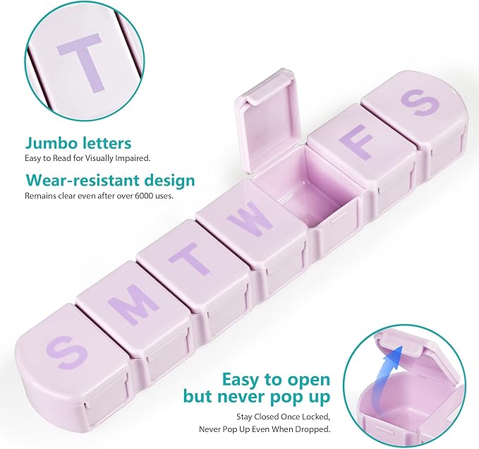 Extra Large Weekly Pill Box Organizer 7 Day, MOLN HYMY 1 Week Jumbo Pill Dispenser Case One Time a Day, Daily Med Container to Hold Vitamin and Supplement (Purple)