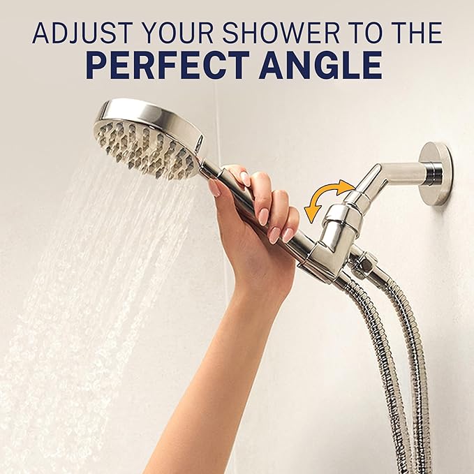 HammerHead Showers® Solid Metal LOW FLOW Handheld Shower Head with Hose and Brass Holder - BRUSHED NICKEL – Water Saving 1.75 GPM Detachable Shower Head - Adjustable Shower Wand Bracket & 6ft Hose