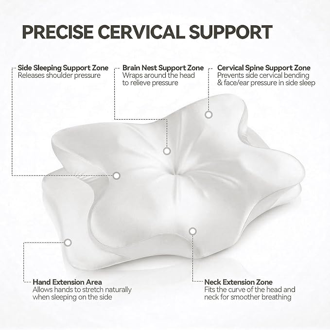 2-Pack Cervical Neck Pillow for Neck Pain Relief,Ergonomic Memory Foam Contour Pillow with Wrinkle-Resistant Silky Satin Fabric Cover,Orthopedic Bed Pillow for Side,Back,Stomach Sleepers,White