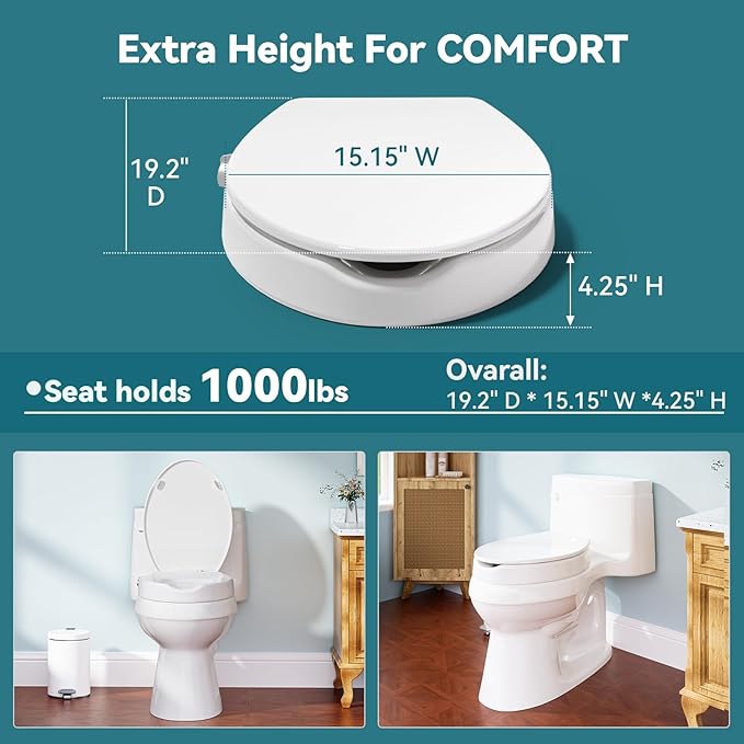 Clirass 3" Raised Toilet Seat with Bidet - Non-Electric Bidet with Dual Nozzles - Elevated Toilet Risers for Seniors & Limited Mobility - Easy Install & Clean (Elongated)