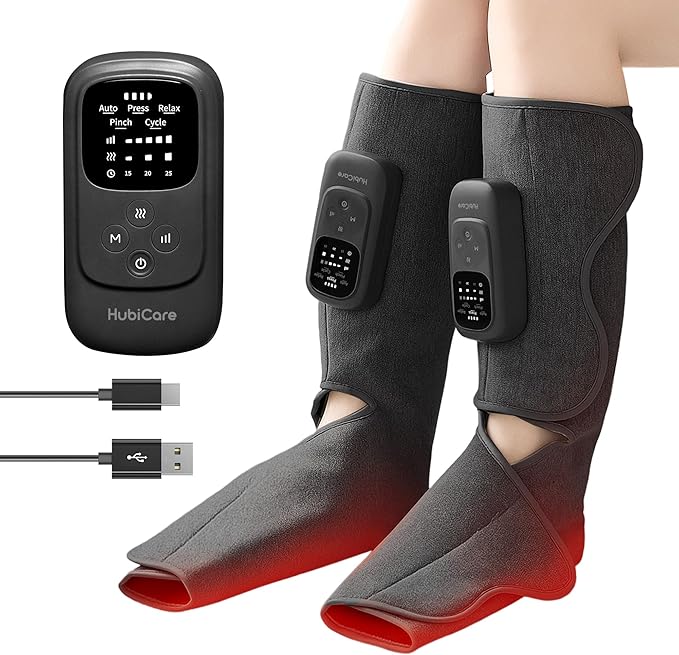 HuBDIC HubiCare Cordless Calf and Feet Massager with Heat and Air Compression for Circulation and Pain Relief, 5 Modes with 5 Intensities, Reduce Swelling, Muscles Relaxation Device (Black)