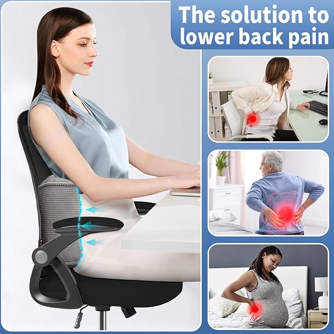 Lumbar Support Pillow for Office Chairs, Bite-Size Natural Latex Foam Back Support Pillow for Lower Back Pain Relief, Soft & Support Corduroy Desk Chair Cushion, M, Gray